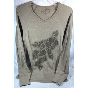 Jake's Women's Long Sleeve Embellished V-Neck Thermal Top - Olive Green - L